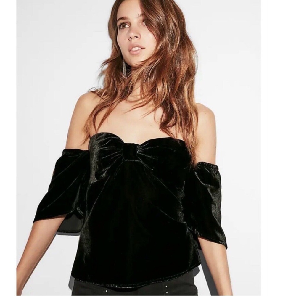 NWT Express Black Suede Off the Shoulder Velvet Top